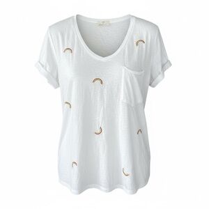 Anthropologie t.la white embroidered rainbow v neck Tee size medium